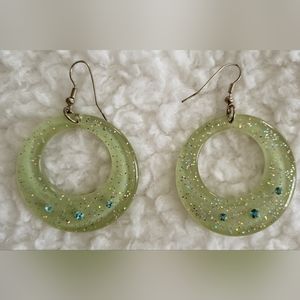 Vintage earrings, light glittery green with light blue stones